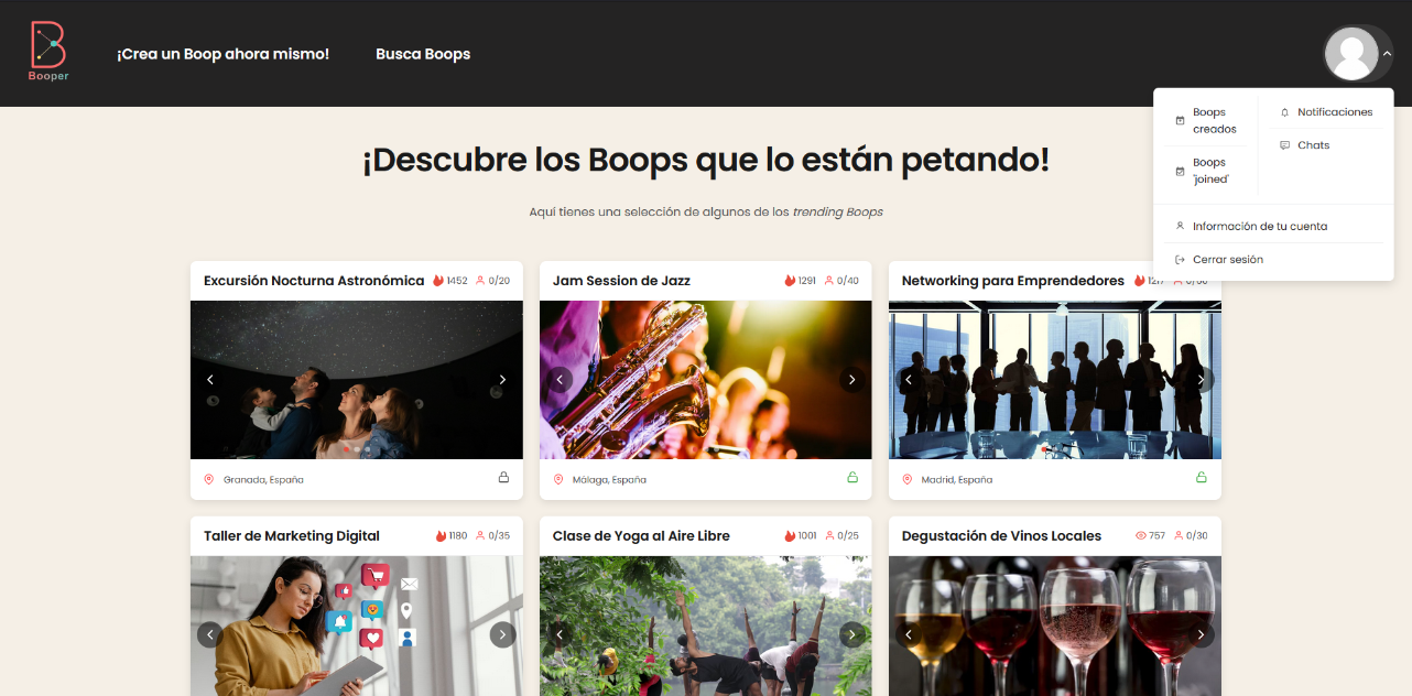 Interfaz de Booper